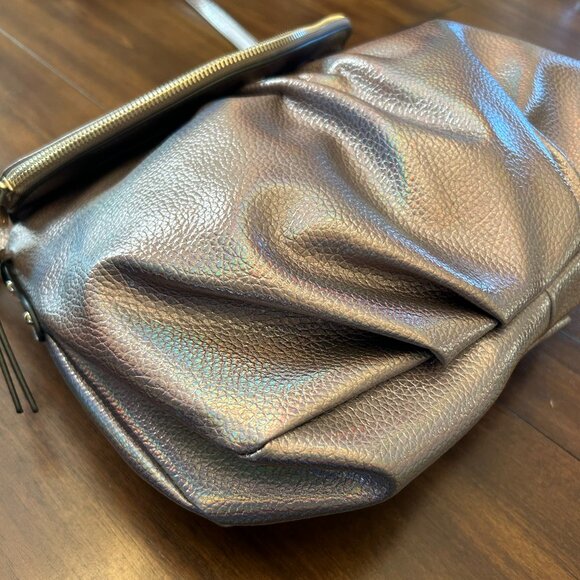 Juicy Couture Iridescent Fold Over Zip Flap Crossbody Metallic Gray - Picture 12 of 16